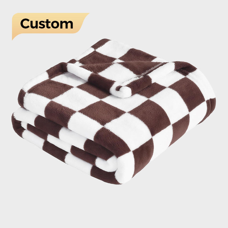 Cobertor de Flanela Sherpa Personalizado com Impressão de Etiquetas Personalizadas Baixo MOQ Tamanho Personalizado com Logotipo