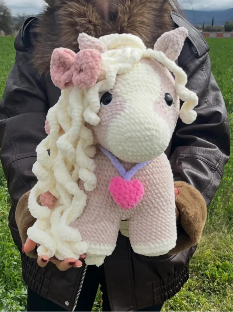 Handmade Crochet Highland Cow Giant Size Curly Hair Horse Amigurumi Plush Toy Fluffy Knitted Stuffed Animal Doll Gift