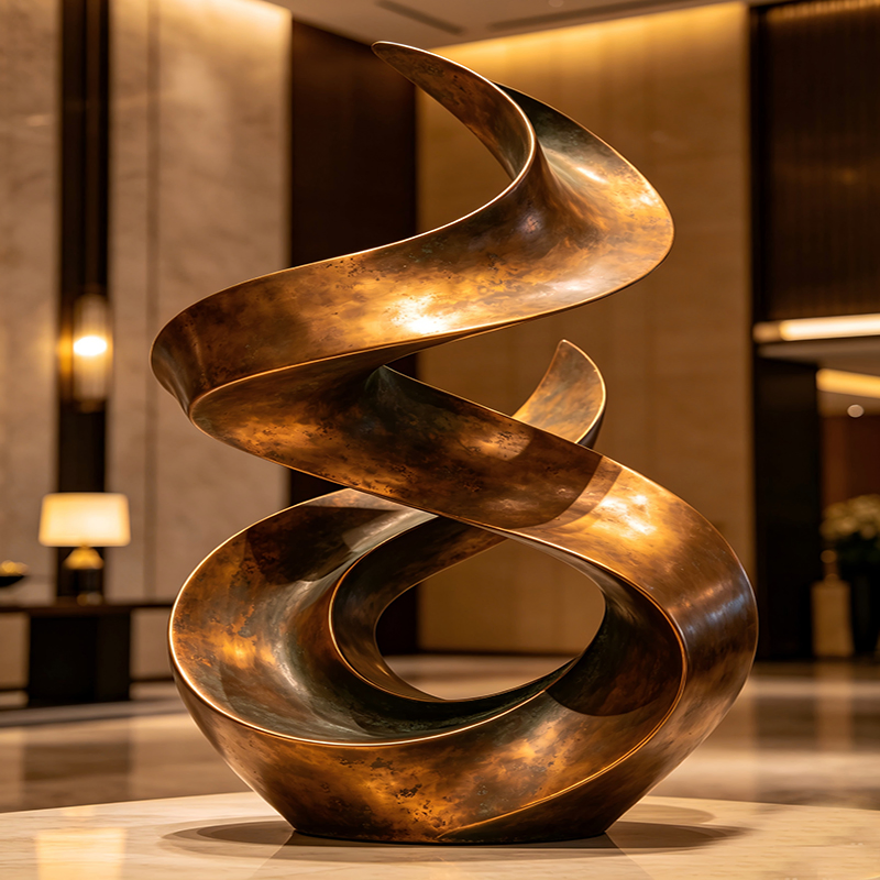 Escultura de bronze fundido em forma de fita dinâmica, ornamento de arte personalizado para piso em hotel