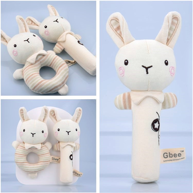 Novo Chocalho de Algodão Orgânico, Brinquedo Macio para Recém-Nascidos, Brinquedos para Bebês de 0-1 Ano, Chocalho de Madeira para Mão