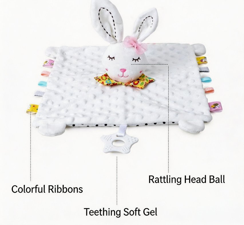 Cobertor de Segurança Personalizado para Bebê em Algodão Orgânico Muslin, Brinquedo Confortável, Cobertor de Coelho Macio para Presente de Recém-Nascido
