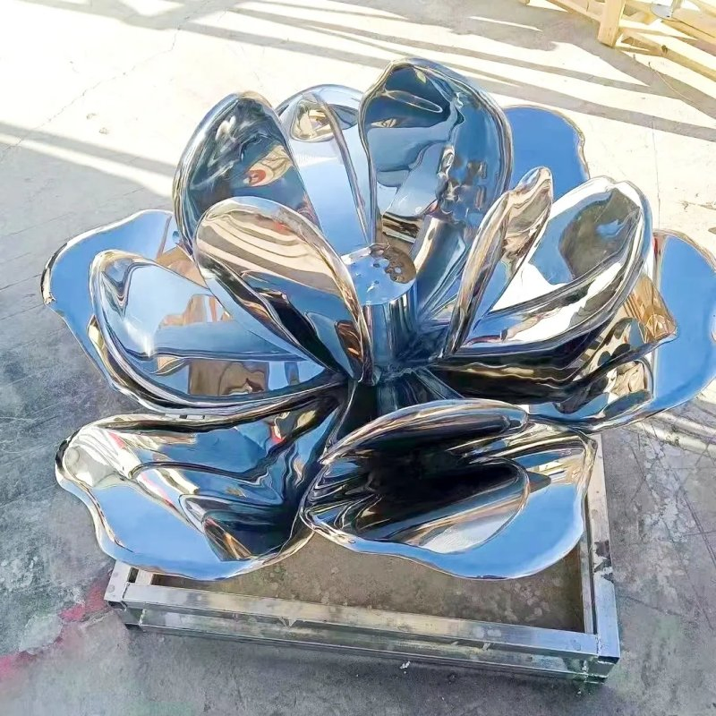 Escultura de Flor de Lótus em Aço Inoxidável para Decoração de Piscina no Jardim