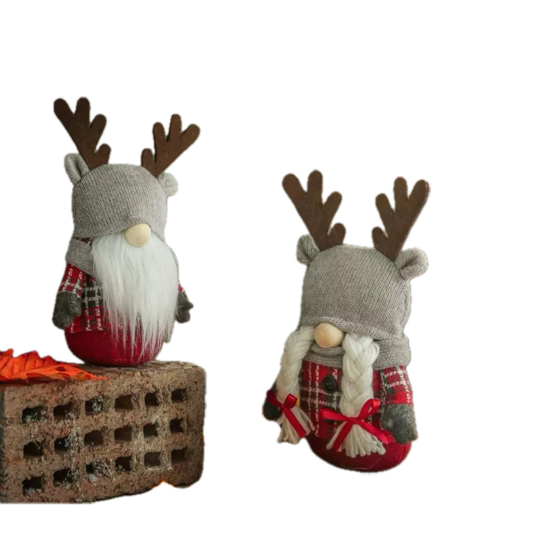 Brinquedos Ornamentais de Crianças Sem Rosto de Moose Tricotado Exclusivo, Bonecos Anões de Natal com Chifres em Xadrez
