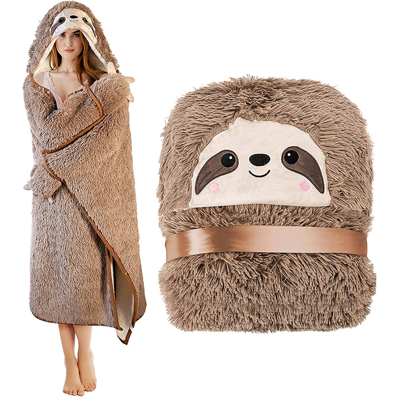 Manta com Capuz Sloth para Adultos Fluffy Super Macia Pelagem Falsa Fuzzy Quente Confortável Plush Pelúcia Fleece Sherpa Hoodie Cobertor Capa Envolvente