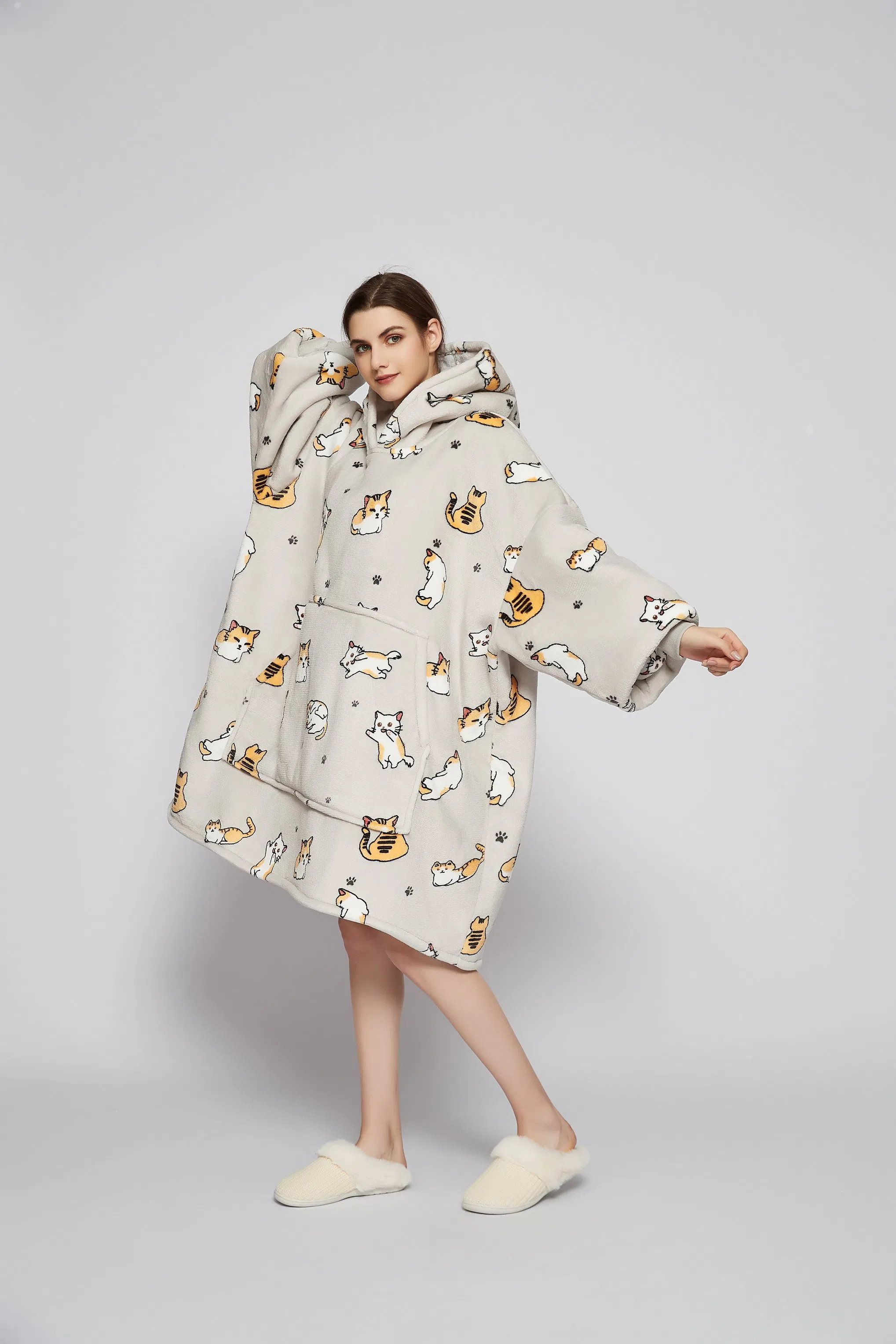 Cobertor com Capuz Oversize de Sherpa Vendido em Alta, Cobertor de Fleece Plush para Adulto
