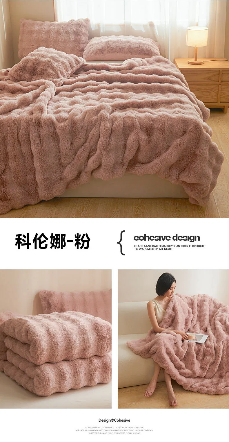 Cobertor de Veludo de Leite de Pelagem de Coelho Luxuosa para o Inverno