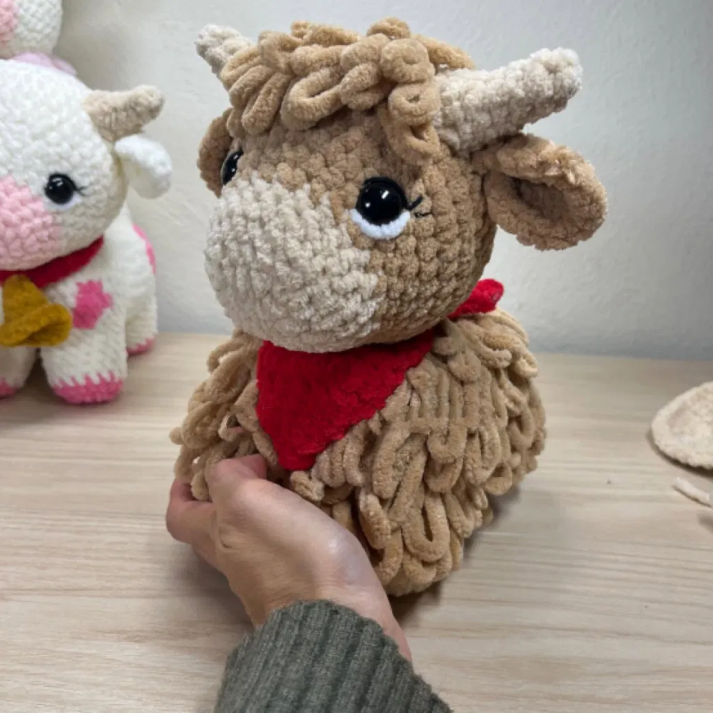 Handmade Crochet Highland Cow Giant Size Curly Hair Horse Amigurumi Plush Toy Fluffy Knitted Stuffed Animal Doll Gift