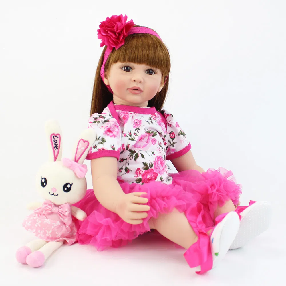 60cm Boneca de Algodão Orgânico Ecológica Segura para Bebês Boneca Rosa Dopamina Boneca Bonita para Recém-Nascidos