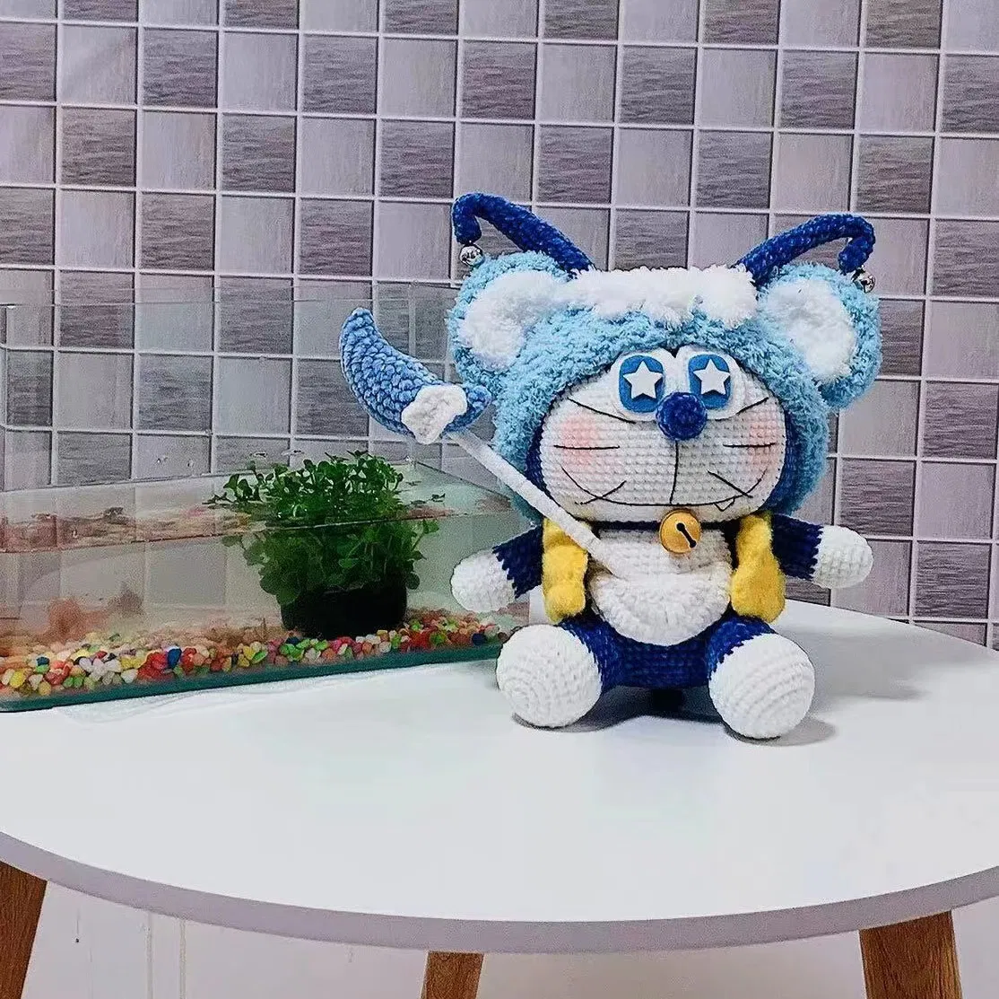 Brinquedo de pelúcia feito à mão em crochê do Doraemon, presente orgânico, brinquedo amigurumi para bebês e crianças