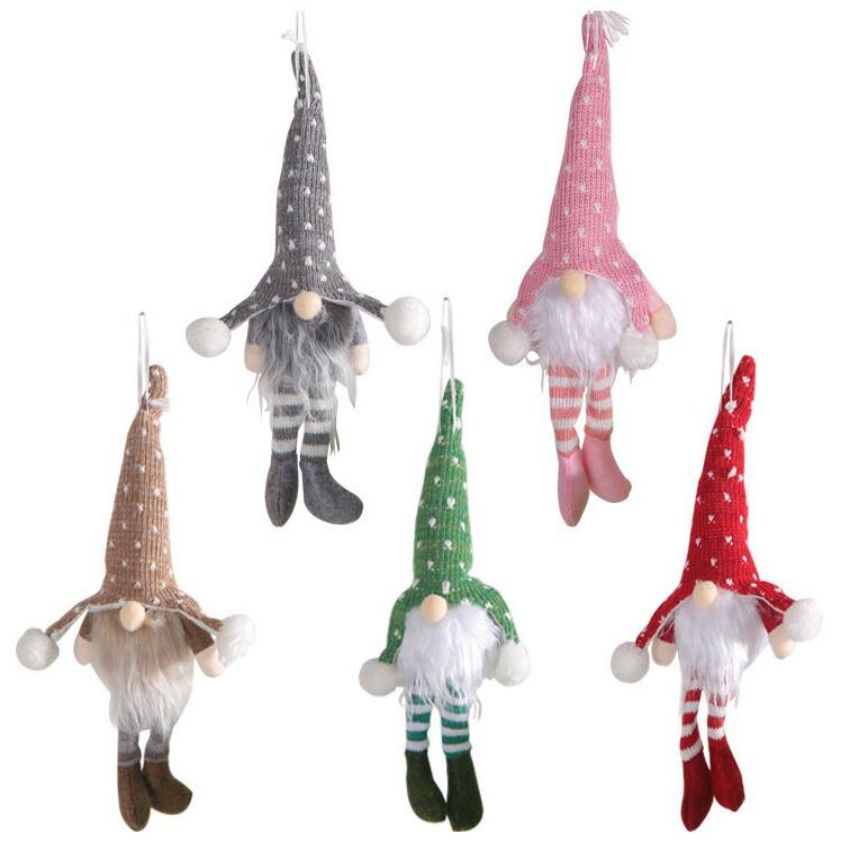 Pendurante de perna com lâmpada, boneco sem rosto, sentado, com chapéu de malha, da Floresta de Natal