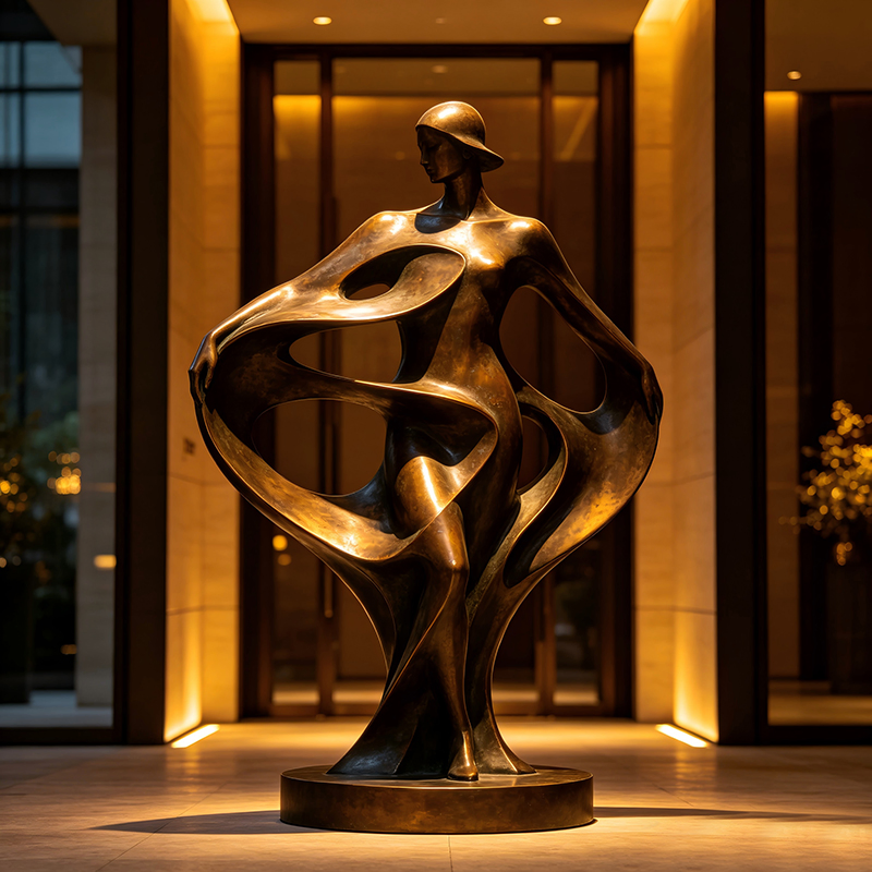 Escultura de Figura Humana Abstrata Moderna em Bronze Fundido, Arte de Vestuário Suave para Mobiliário de Espaços Comerciais de Alto Padrão