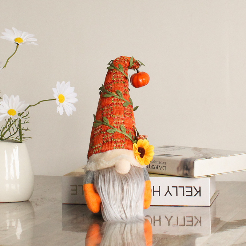 2024 Novo Ornamento de Decoração de Páscoa Sem Rosto de Abóbora e Girassol, Boneco Tricotado Laranja