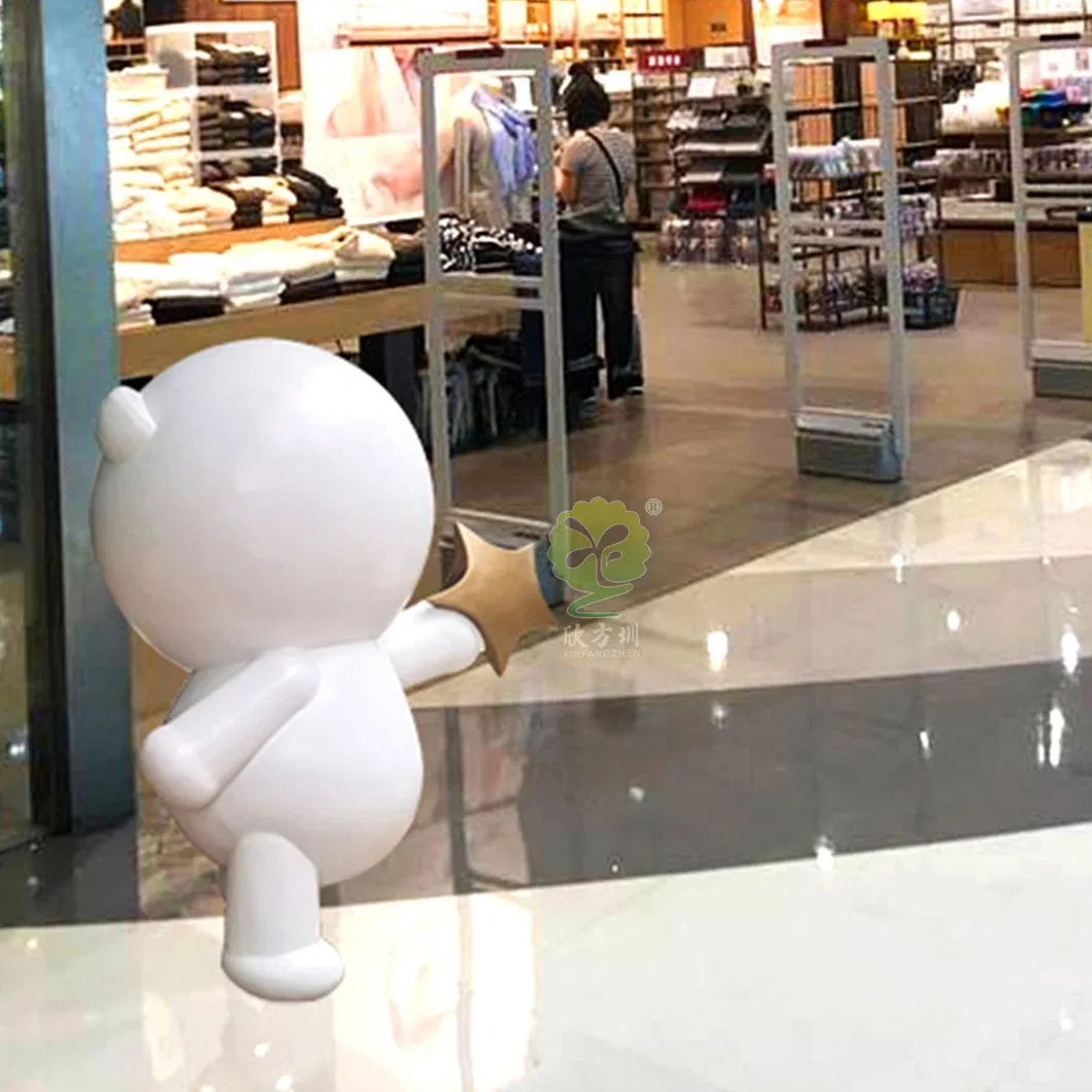 Escultura de boneco de cartoon em vidro e aço, decoração suave para shopping, ornamentos