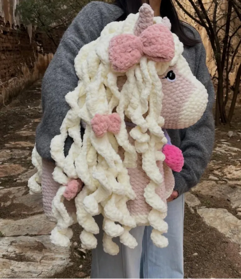 Handmade Crochet Highland Cow Giant Size Curly Hair Horse Amigurumi Plush Toy Fluffy Knitted Stuffed Animal Doll Gift