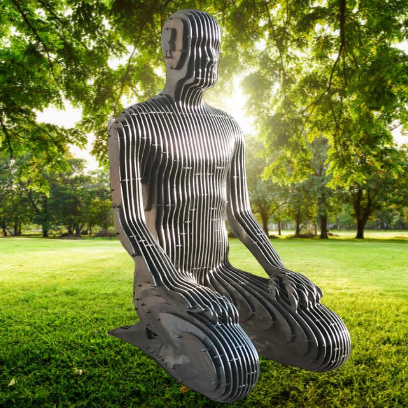 Grande Escultura de Figura em Aço Inoxidável Abstrata ao Ar Livre Desaparecendo em Fatias