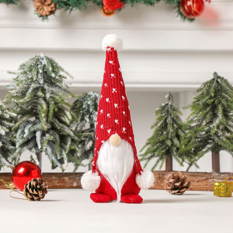 Boneco Sentado de Chapéu Tricotado de Homem da Floresta de Natal com Barba Branca e Sem Rosto