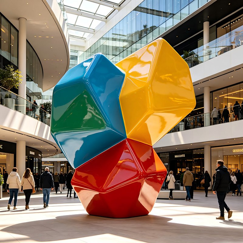 Escultura de Fibra de Vidro Irregular com Quatro Tons Contrastantes, Escultura de Paisagem Suave para Praças de Supermercados Europeus e Americanos