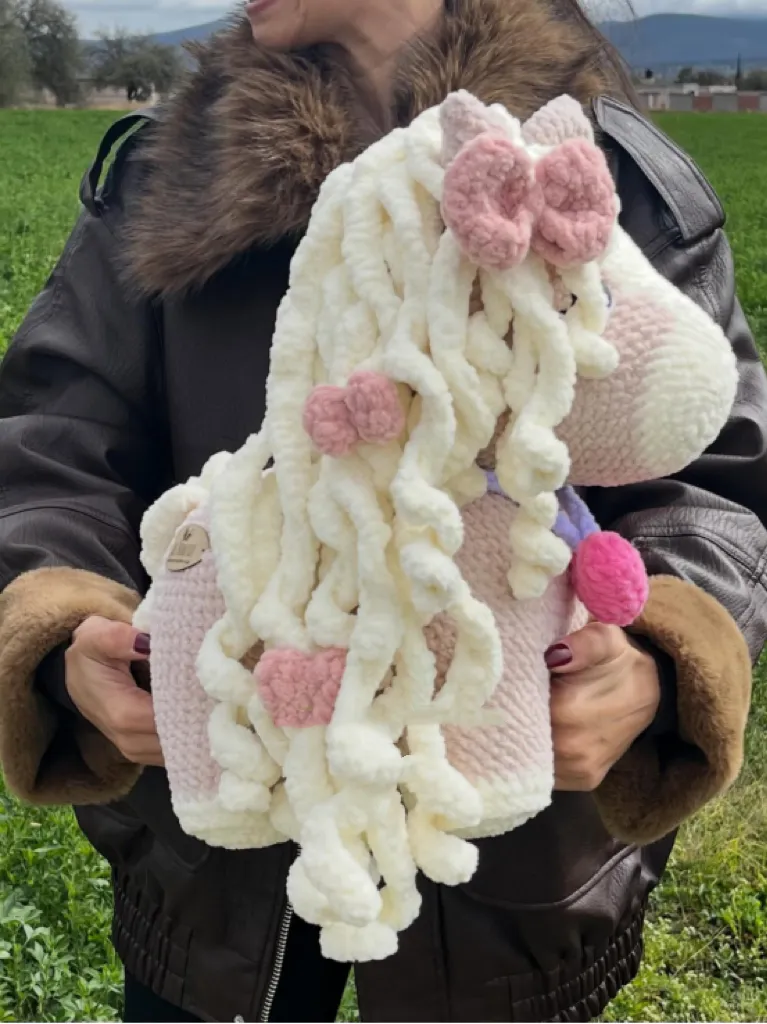 Handmade Crochet Highland Cow Giant Size Curly Hair Horse Amigurumi Plush Toy Fluffy Knitted Stuffed Animal Doll Gift
