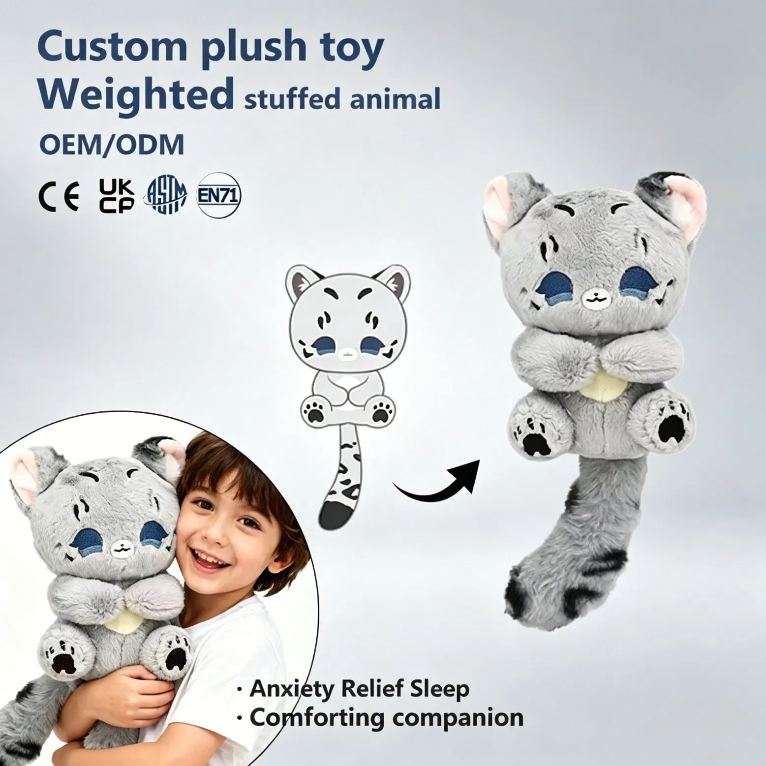 CE ASTM Animal de Pelúcia Pesado Calmante para Decoração de Berçário Brinquedos Sensoriais Personalizados Abraçáveis para Crianças