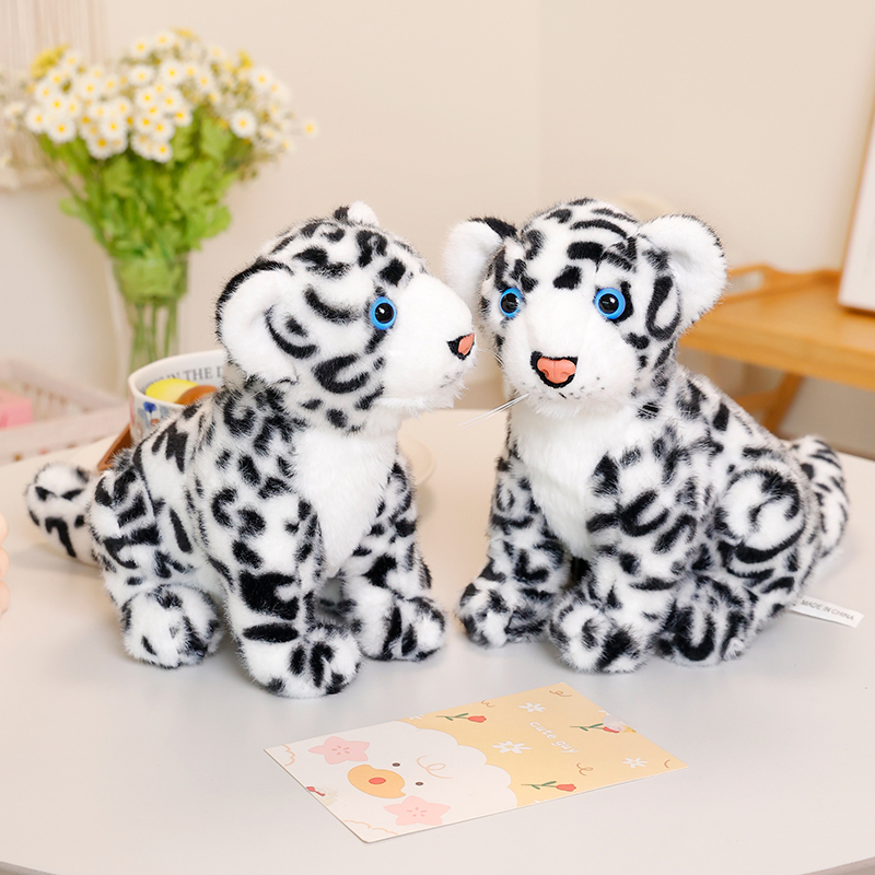 Brinquedo de Bebê Realista Leopardo da Neve em Algodão Orgânico Boneco de Pelúcia Animal para Presente de Aniversário