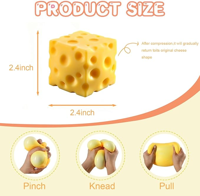Brinquedo Antiestresse de Queijo Squishy, Brinquedo Sensorial de Comida Macio e de Crescimento Lento, Bolas de Estresse Fofas para Apertar