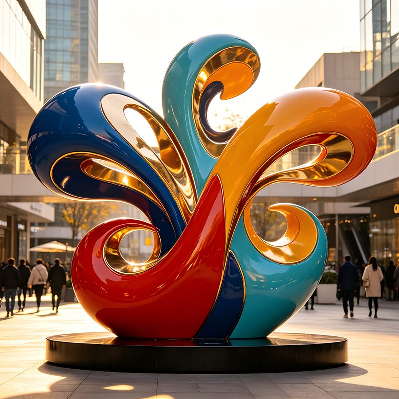 Escultura Abstrata em FRP com Anel Torcido de Alto Brilho Vermelho, Grande Ornamento de Arte em Fibra de Vidro Moderna, Decoração Artística Suave para Hotéis de Luxo, Galerias e Compras