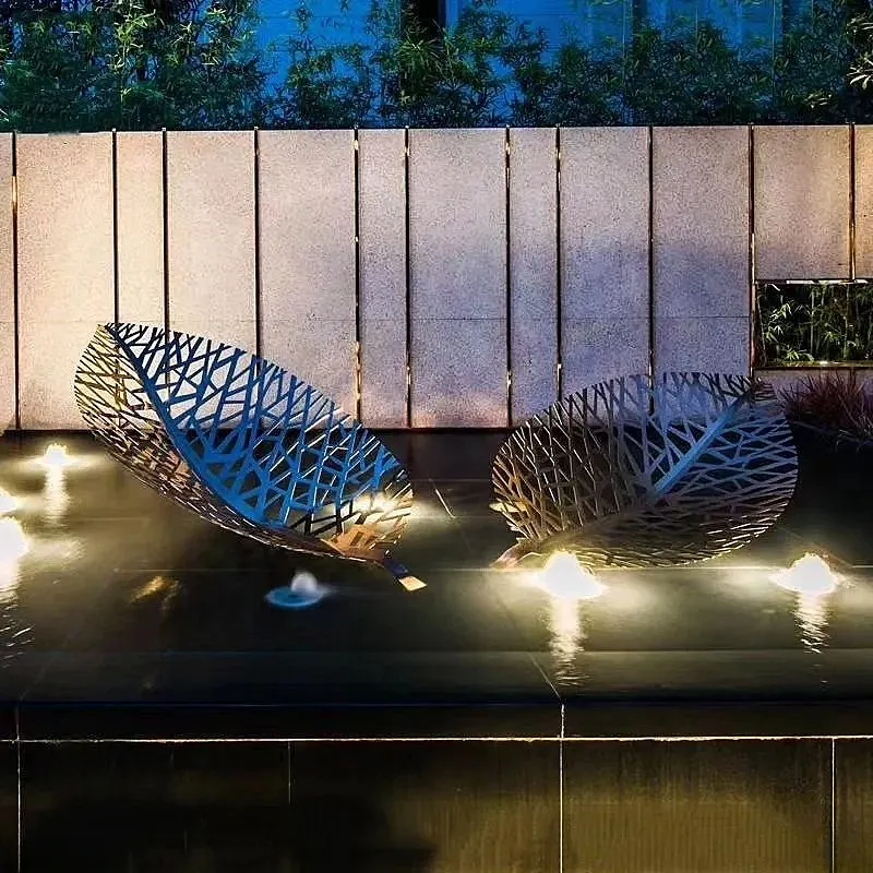 Escultura de Flor de Lótus em Aço Inoxidável para Decoração de Piscina no Jardim
