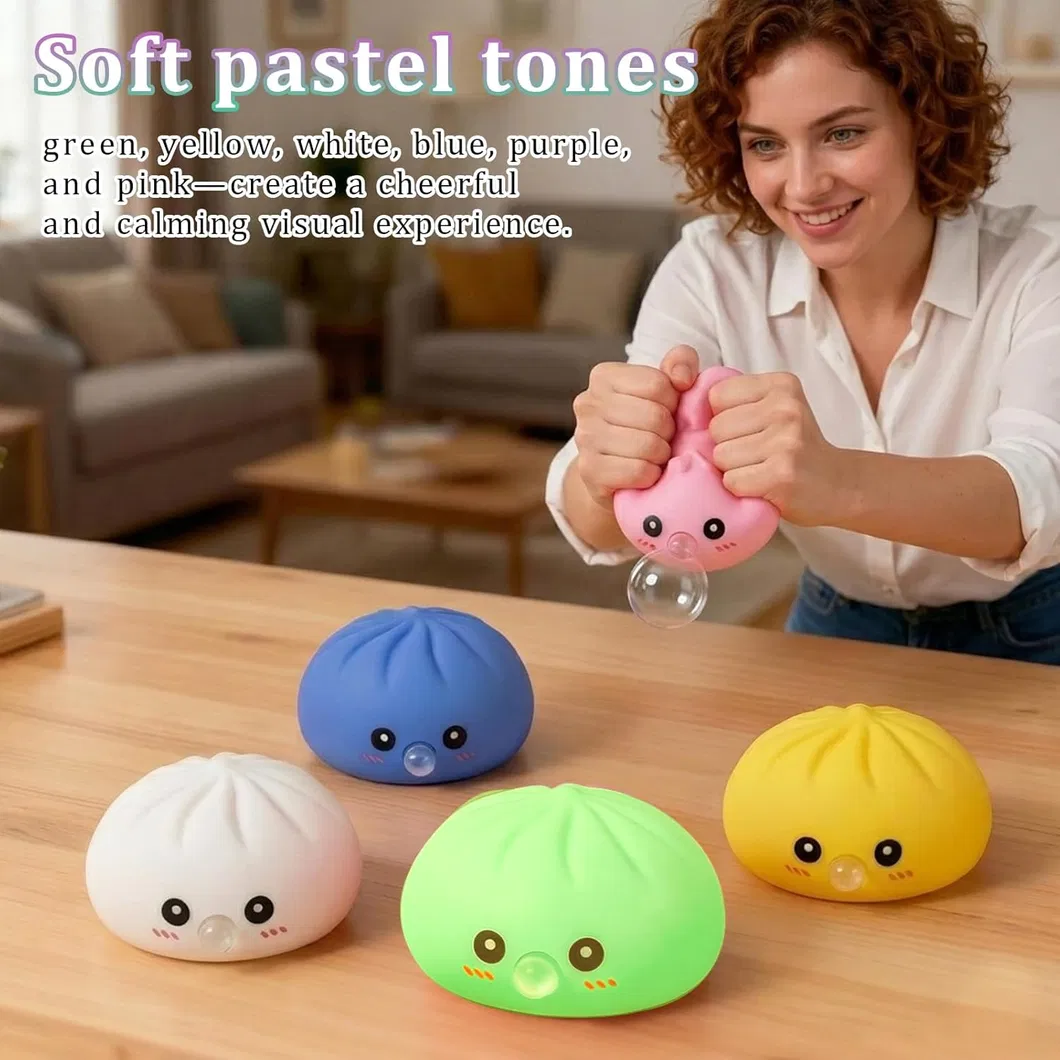 Caixa de Mistério de Bolinho - Bolinho Macio com Função de Fazer Bolhas, Brinquedo Antiestresse de Pão Bao, Brinquedo Sensorial Macio para Apertar com Caixa de Vapor
