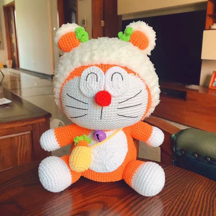 100% Brinquedos de Crochê de Algodão Amigurumi, Brinquedos Grandes de Crochê Doraemon para Meninas, Bebês