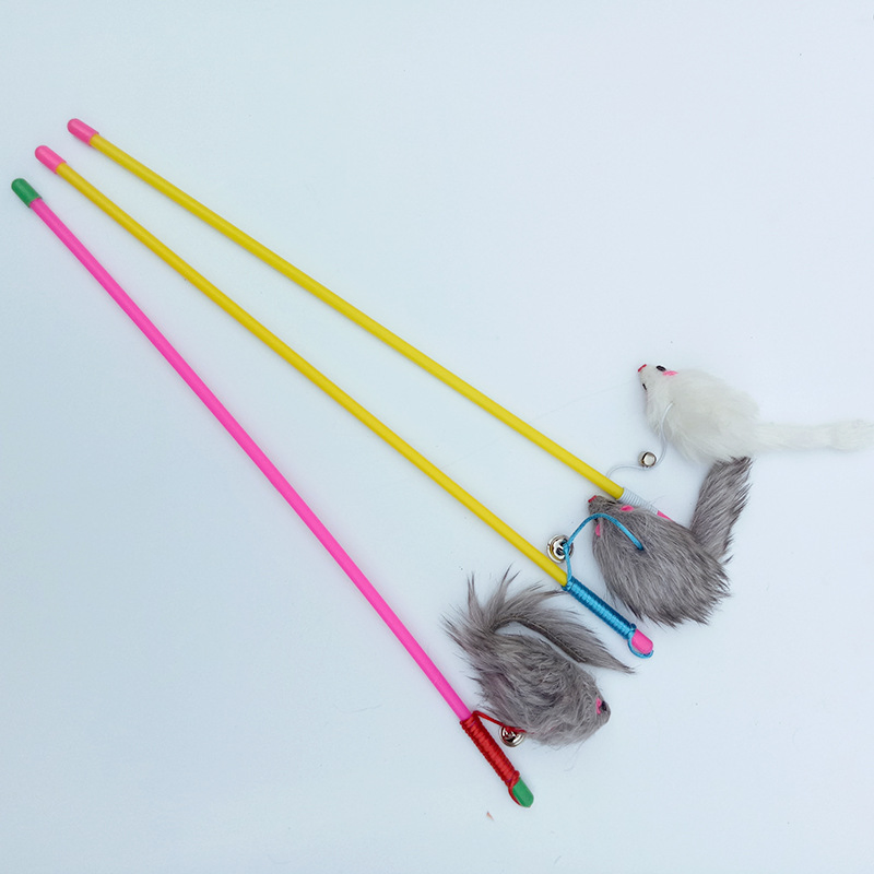 Brinquedo de gato com vara de rato de pelúcia, macio e longo