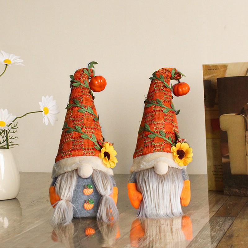 2024 Novo Ornamento de Decoração de Páscoa Sem Rosto de Abóbora e Girassol, Boneco Tricotado Laranja
