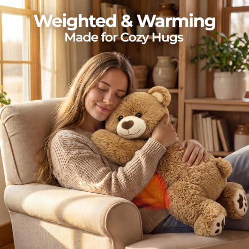 Animais de Pelúcia Pesados para Adultos e Crianças, 2-5 Lbs - 23" Urso Plush Aquecível e Resfriável, Microwavável com Almofada Interna Ajustável e Removível, Presente Confortável e Realista para Abraçar