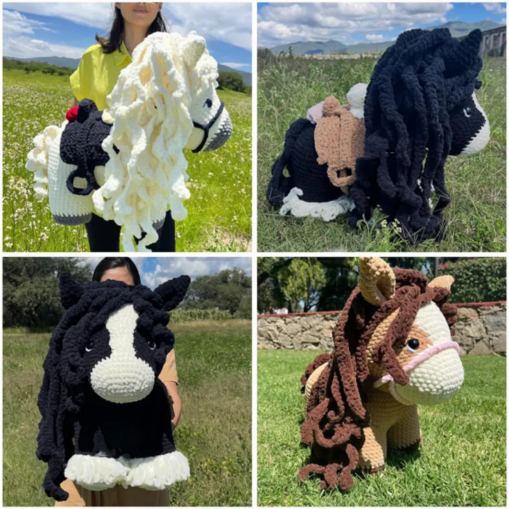 Handmade Crochet Highland Cow Giant Size Curly Hair Horse Amigurumi Plush Toy Fluffy Knitted Stuffed Animal Doll Gift