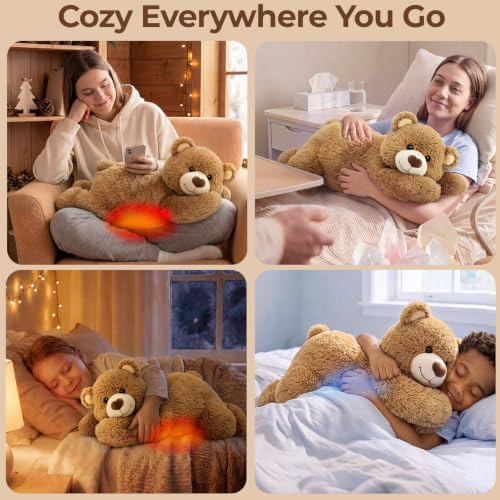 Animais de Pelúcia Pesados para Adultos e Crianças, 2-5 Lbs - 23" Urso Plush Aquecível e Resfriável, Microwavável com Almofada Interna Ajustável e Removível, Presente Confortável e Realista para Abraçar