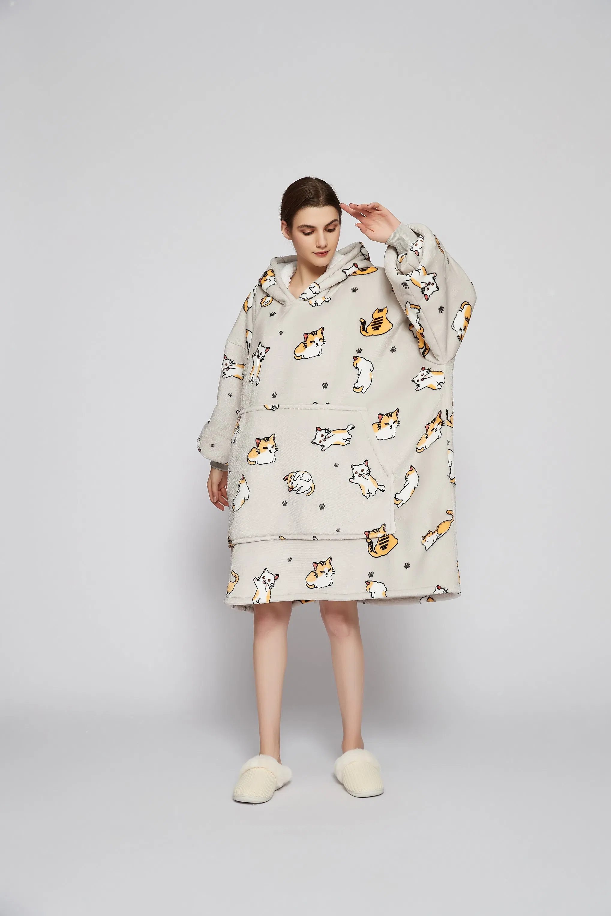 Cobertor com Capuz Oversize de Sherpa Vendido em Alta, Cobertor de Fleece Plush para Adulto