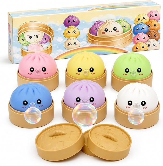 Caixa de Mistério de Bolinho - Bolinho Macio com Função de Fazer Bolhas, Brinquedo Antiestresse de Pão Bao, Brinquedo Sensorial Macio para Apertar com Caixa de Vapor