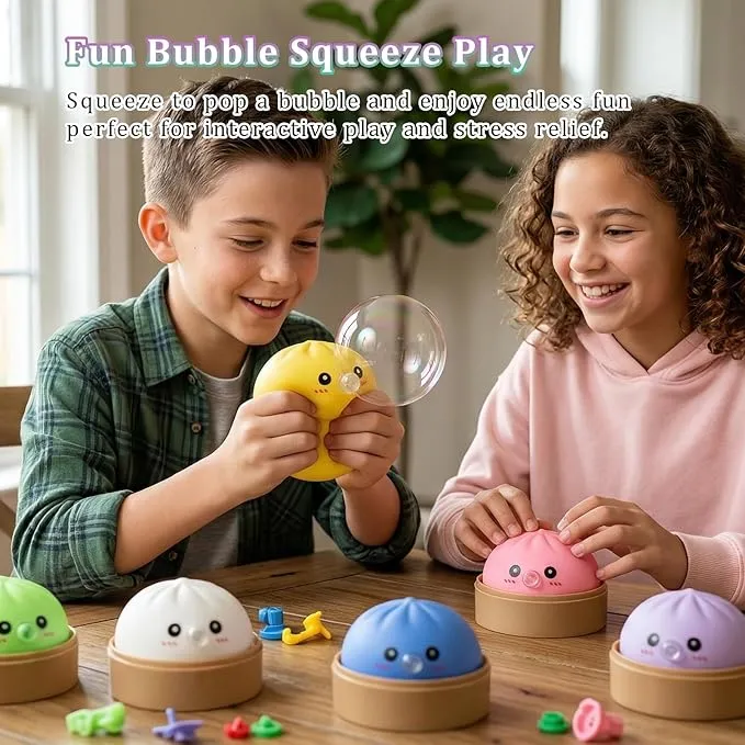 Caixa de Mistério de Bolinho - Bolinho Macio com Função de Fazer Bolhas, Brinquedo Antiestresse de Pão Bao, Brinquedo Sensorial Macio para Apertar com Caixa de Vapor