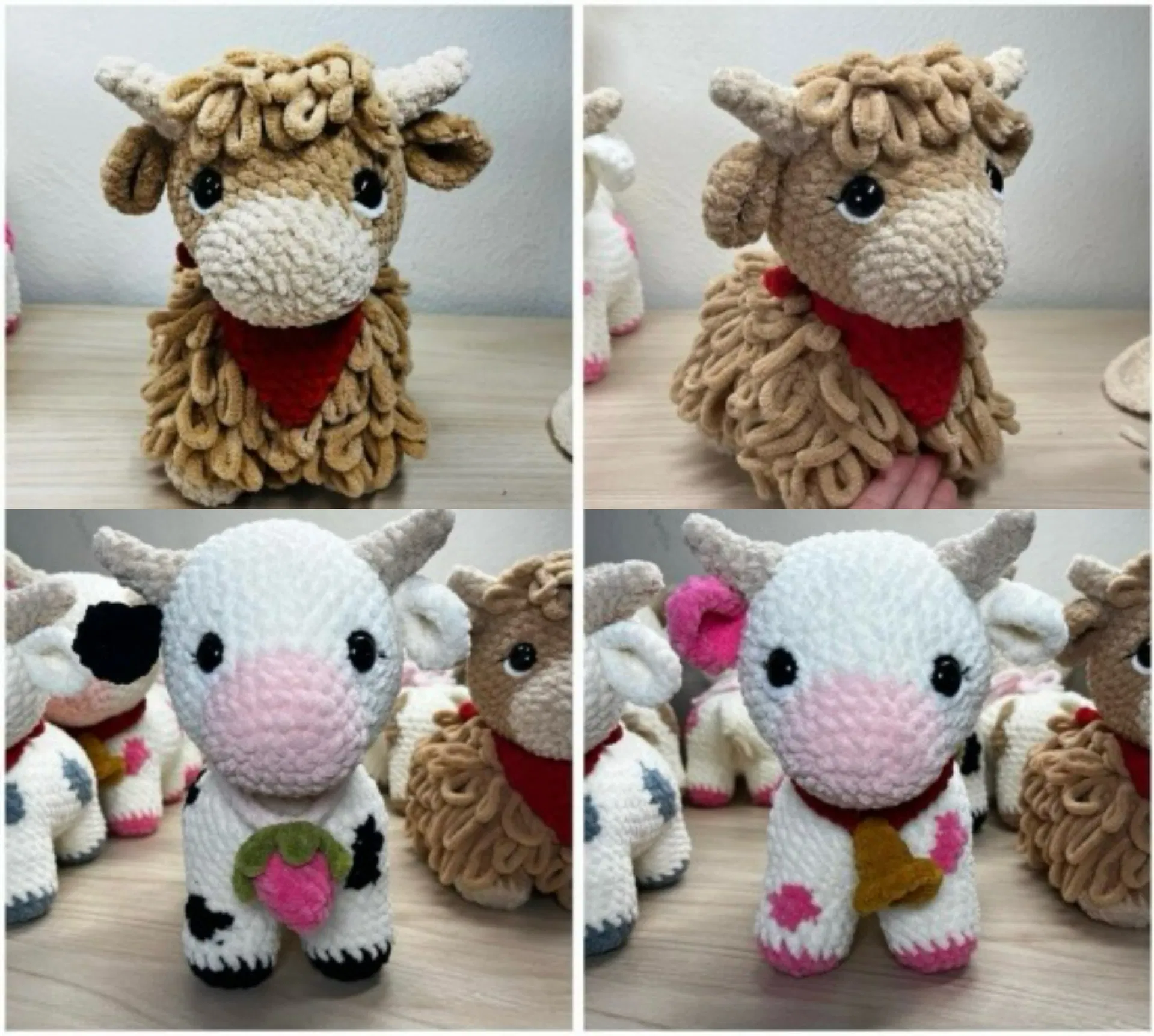 Handmade Crochet Highland Cow Giant Size Curly Hair Horse Amigurumi Plush Toy Fluffy Knitted Stuffed Animal Doll Gift
