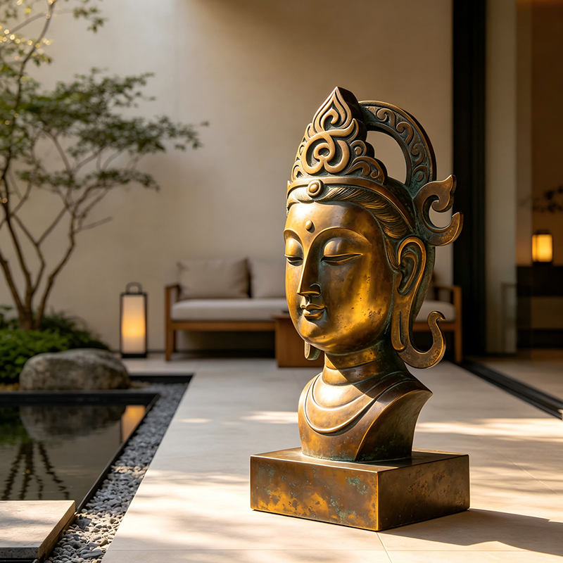 Escultura de Cabeça de Buda em Bronze com Múltiplas Cabeças Personalizada, Ornamento de Estilo Zen para Hotéis e Clubes