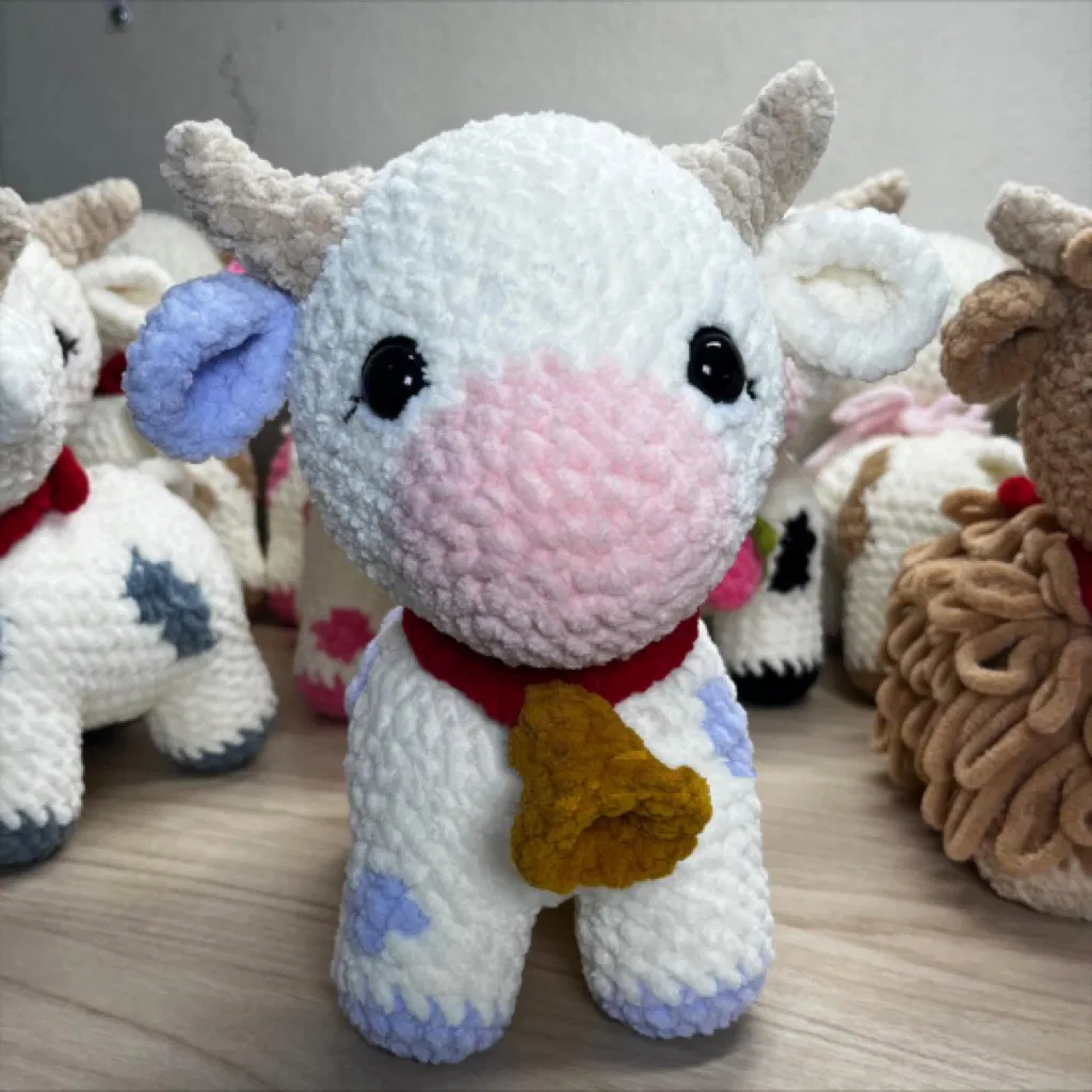 Handmade Crochet Highland Cow Giant Size Curly Hair Horse Amigurumi Plush Toy Fluffy Knitted Stuffed Animal Doll Gift