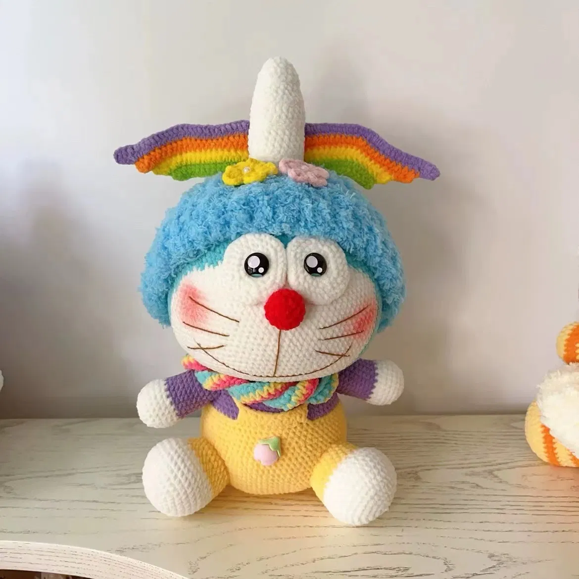 Brinquedo de conforto de bebê de malha por atacado, boneca fofa Doraemon, brinquedos de animais de crochê, brinquedos de algodão feitos à mão em amigurumi