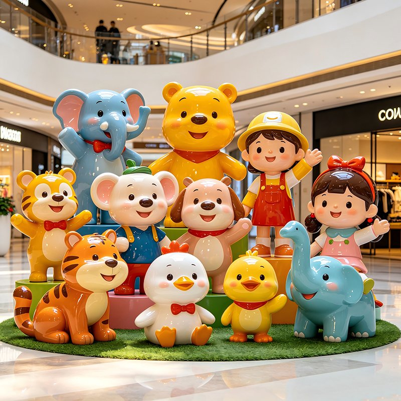 Escultura de Ornamento Freestanding de FRP de Bebê Cartoon Fofo, Escultura de Ponto Viral para Janela de Shopping e Decoração de Atriun com Roupa Macia