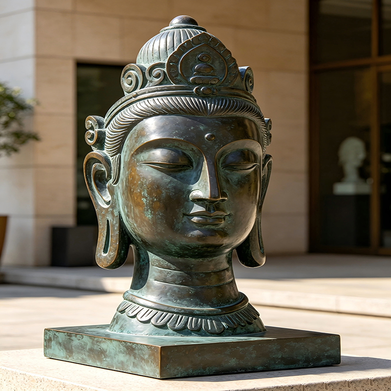Escultura de Cabeça de Buda em Bronze com Múltiplas Cabeças Personalizada, Ornamento de Estilo Zen para Hotéis e Clubes