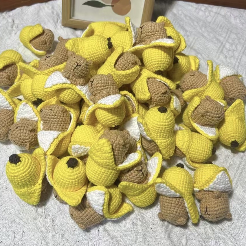 em Estoque Frete Grátis Brinquedo de Crochê Animal 100% Boneca Feita à Mão Chaveiro Tricotado