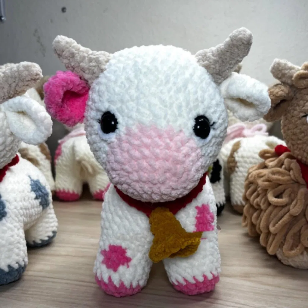 Handmade Crochet Highland Cow Giant Size Curly Hair Horse Amigurumi Plush Toy Fluffy Knitted Stuffed Animal Doll Gift