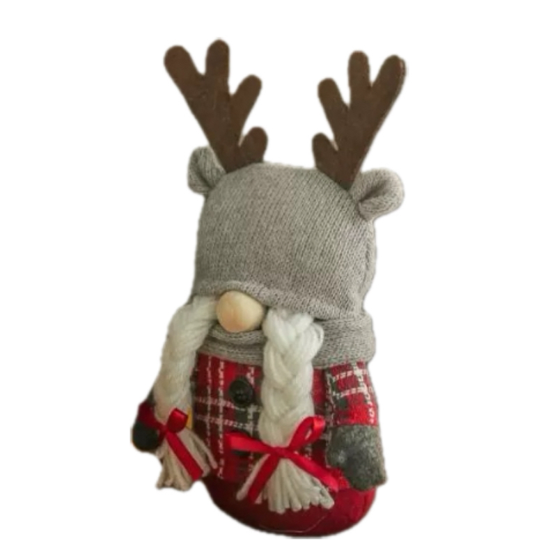 Brinquedos Ornamentais de Crianças Sem Rosto de Moose Tricotado Exclusivo, Bonecos Anões de Natal com Chifres em Xadrez