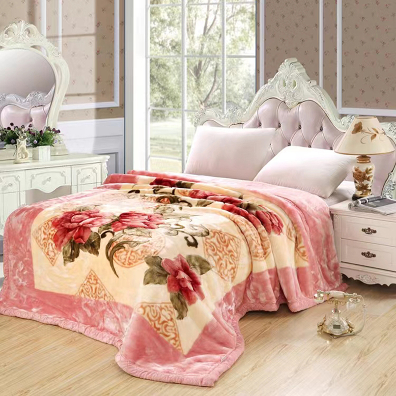 Cobertor de Raschel Plush Pesado - Cobertores de Mink Coreano - Fleece Impresso Silky Soft 2 Ply