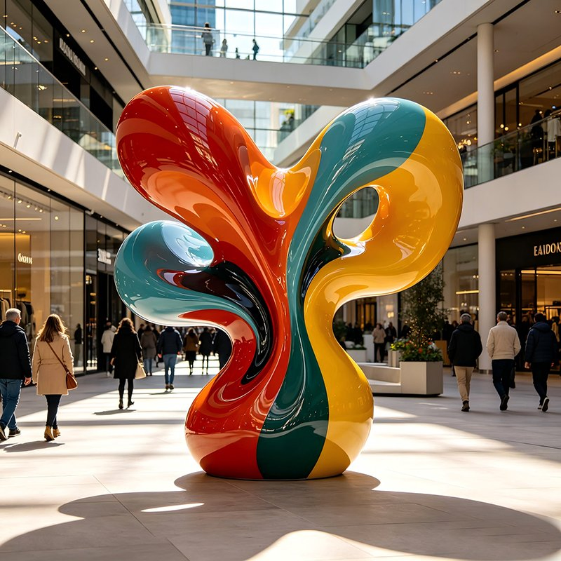 Escultura de Fibra de Vidro Irregular com Quatro Tons Contrastantes, Escultura de Paisagem Suave para Praças de Supermercados Europeus e Americanos