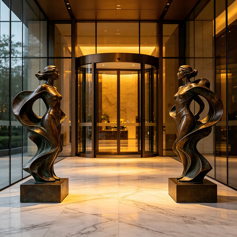 Escultura de Figura Humana Abstrata Moderna em Bronze Fundido, Arte de Vestuário Suave para Mobiliário de Espaços Comerciais de Alto Padrão