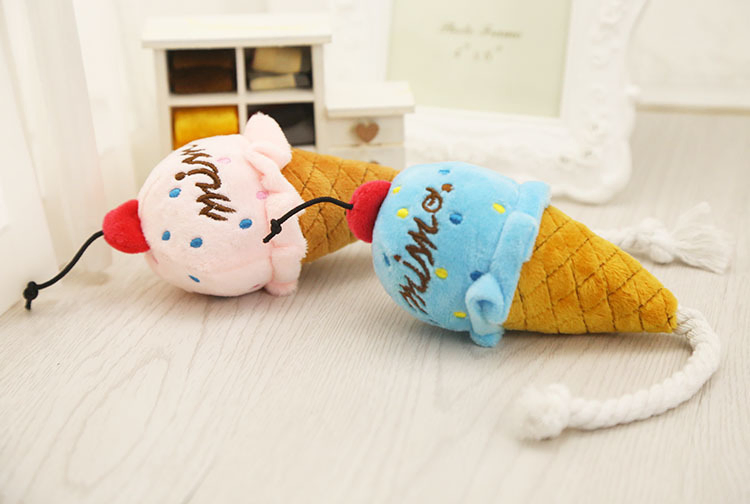 Brinquedo de pelúcia em forma de sorvete bicolor com apito, brinquedo interativo e fofo na cor rosa, suprimentos para cães e gatos